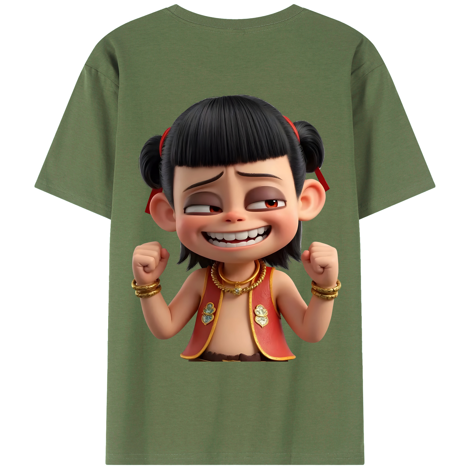 （画像用） Ne Zha 2 ナタ 魔童の大暴れ 綿100％ メンズ半袖Tシャツ（バックプリント） 通気性